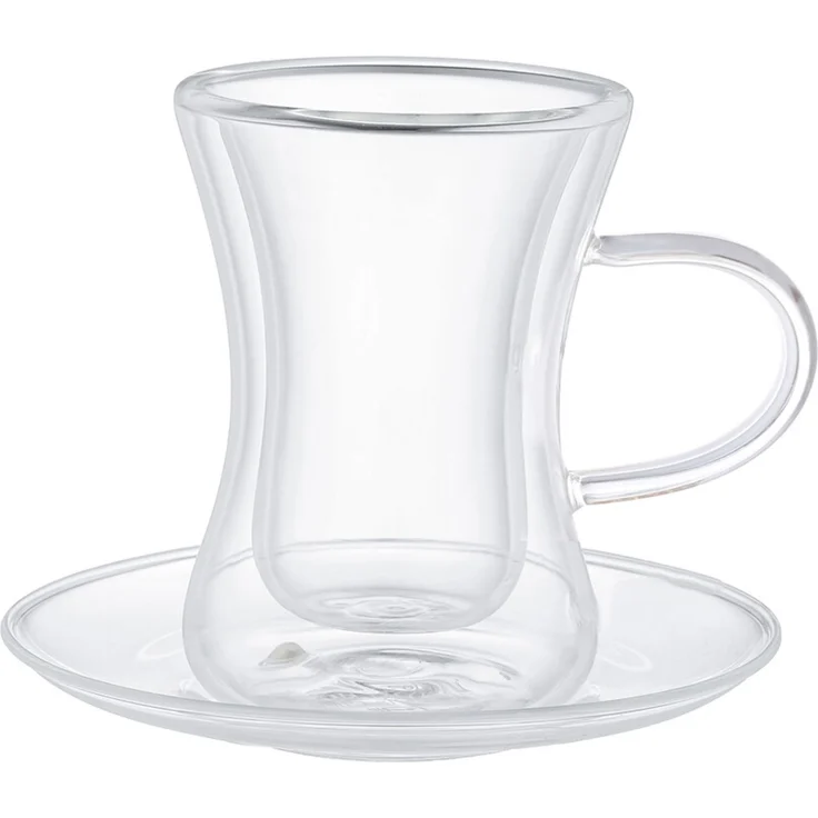 Dopplewandige Teegläser 4-teiliges Set mit Henkel 80 ml - Hitzebeständiges Glas Transparent – Bild 1