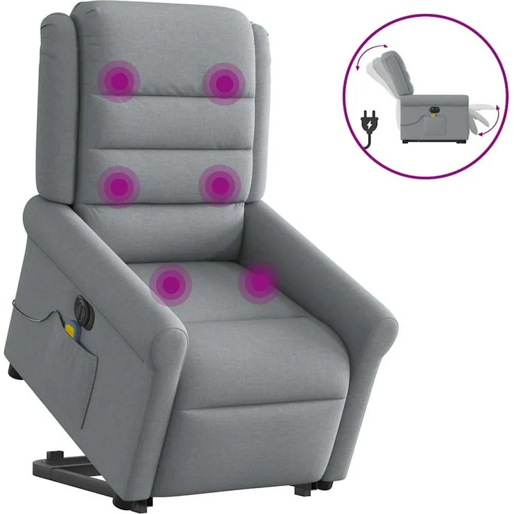 vidaXL Elektrischer Massagesessel mit Aufstehhilfe Hellgrau Stoff 3303344 – Bild 1
