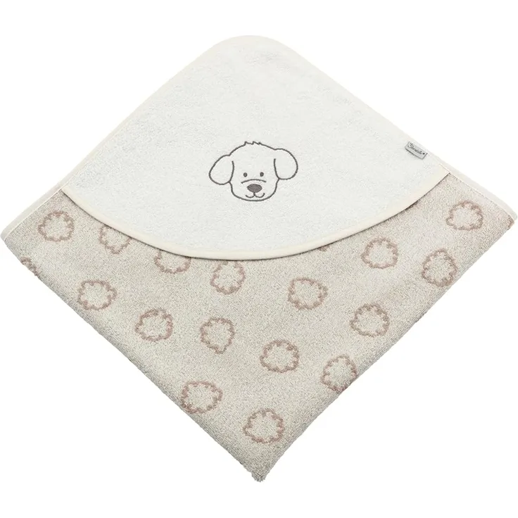 Sterntaler Kapuzenbadetuch 80x80 cm Hund Lucky - Badetuch mit Stickerei - Babyhandtuch mit Kapuze aus saugfähiger Baumwolle, Ecru