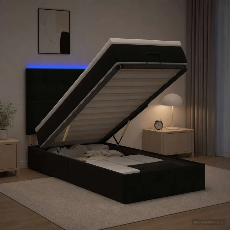 vidaXL Ottoman-Bett mit Matratze und LED Schwarz 90 x 190 cm Samt 3458273 – Bild 4
