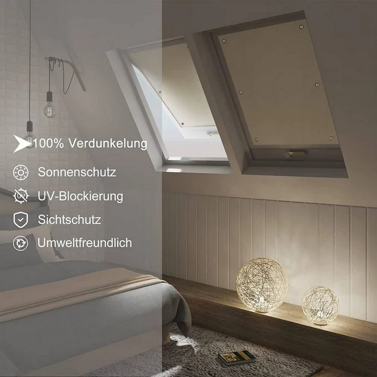 Dachfensterrollo, Woltu, 1x Thermorollo Dachfenster ohne Bohren, mit Saugnapf – Bild 2