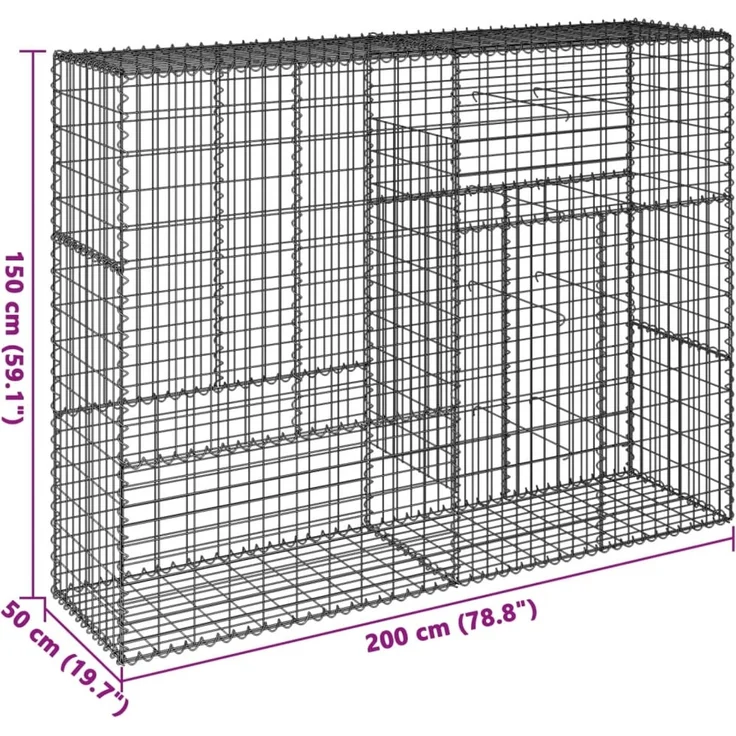 vidaXL Gabione mit Deckel 200x50x150 cm Verzinktes Eisen 3295155 – Bild 7