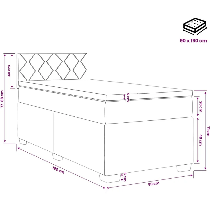 vidaXL Boxspringbett mit Matratze Schwarz 90 x 190 cm Samt 3450628 – Bild 11