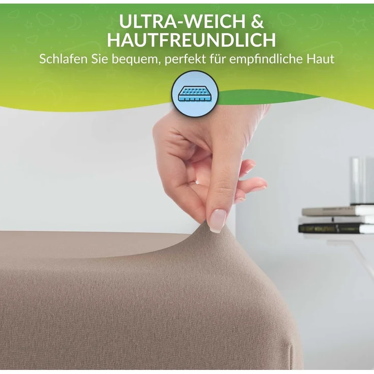 etérea Comfort Jersey Spannbettlaken Taupe 200x200 cm - 200x220 cm – Bild 3