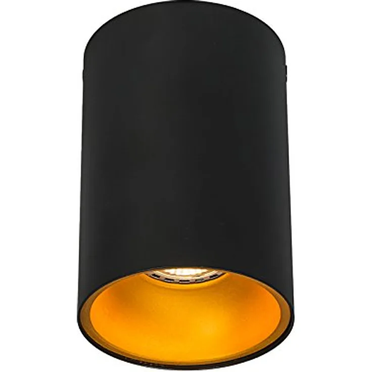 QAZQA Modern Deckenstrahler, Spot schwarz mit goldenen Akzenten, GU10 Fassung, dimmbar, aus Stahl, geeignet für Wohnzimmer und Schlafzimmer