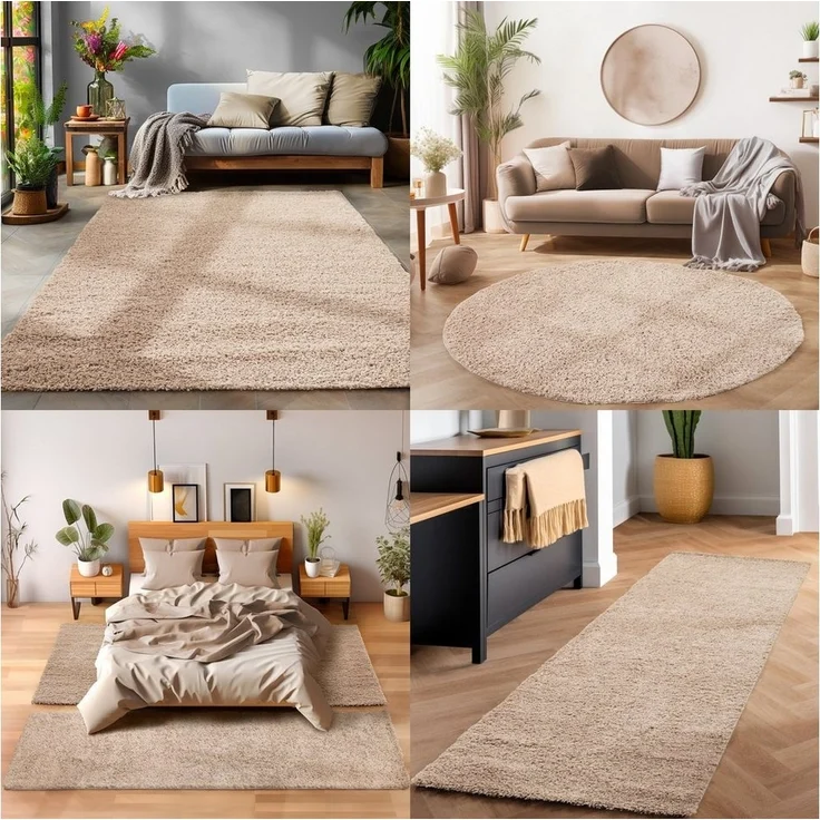SIMPEX24 Teppich Unicolor - Einfarbig, Rund, Höhe: 30 mm, Einfarbig Shaggy Teppich Wohnzimmer Langflor Versch. Farben und Größen – Bild 3