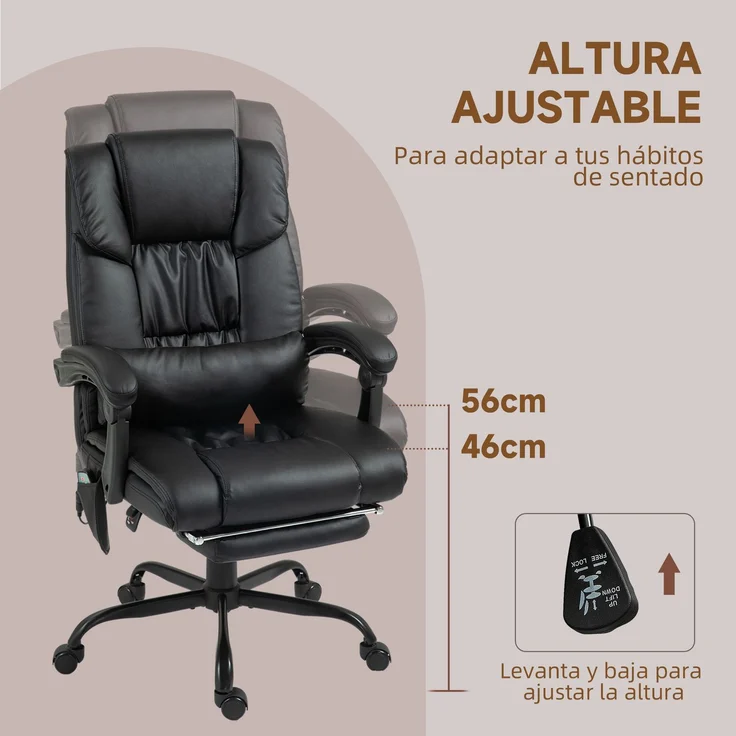 MELAYR, Bürostuhl mit 6-Punkt-Massage, hoher Rückenlehne, 66 x 75 x 122 cm, Schwarz – Bild 6