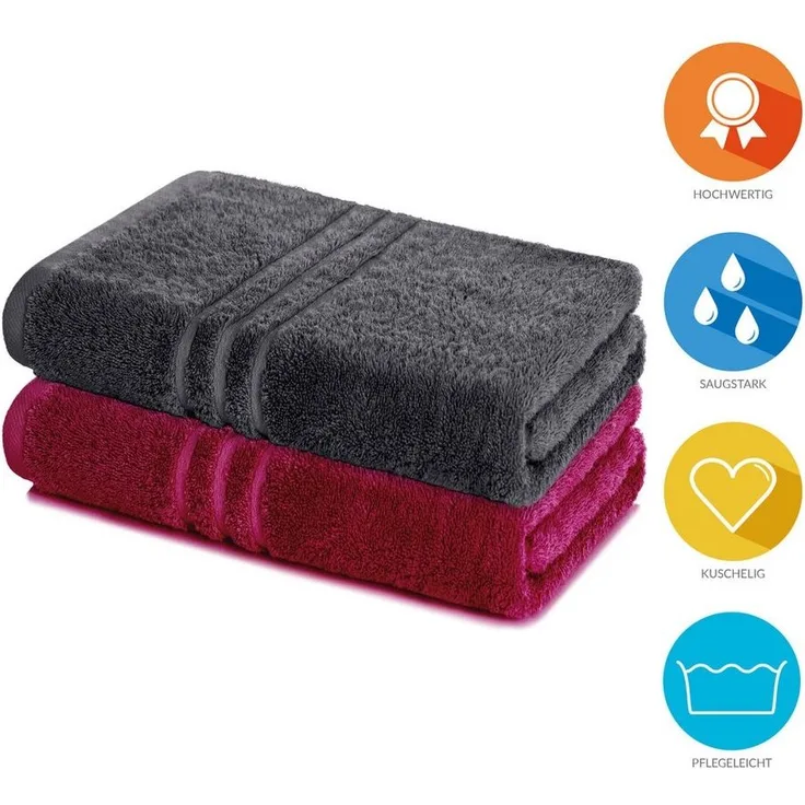 Lavea Badetuch Elena 2er Set Badetücher 100x150 cm, Duschtuch, 500 g/m² Frottier, weich & saugstark, pflegeleicht