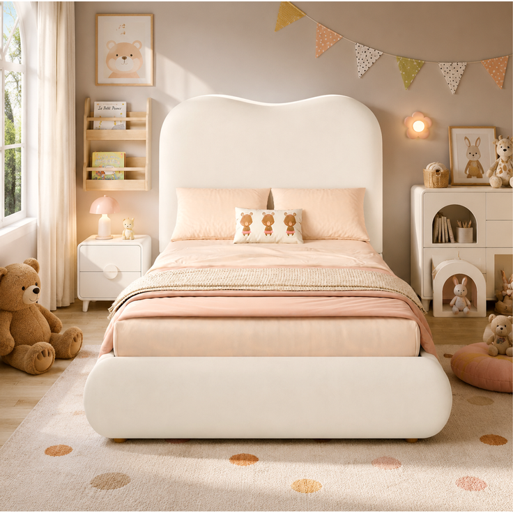CHICFURN Polsterbett aus Samt Beige 90x200 cm mit hydraulischem Bettkasten und Lattenrost – Bild 2