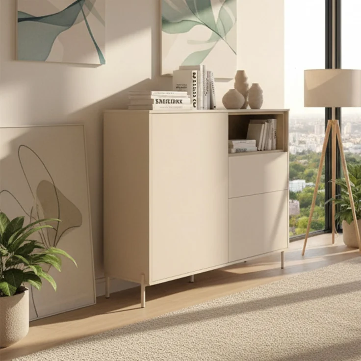 Highboard HYGGE mit 2 Türen, 1 Schublade, 1 offenes Fach, Cashmere Weiß – Bild 4