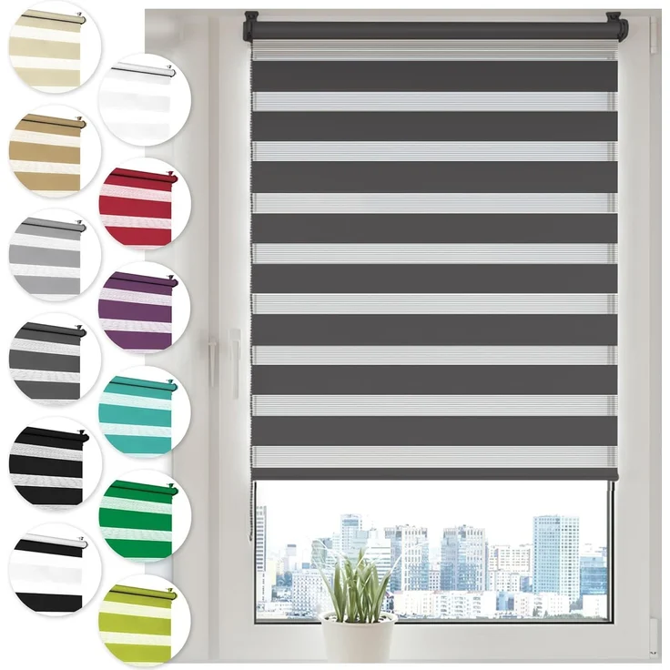 Doppelrollo Klemmfix ohne Bohren 50x210 cm Anthrazit Duo Rollo Klemmrollo Sonnenschutzrollo Fensterrollo für Fenster & Türen Zebrarollo Seitenzugrollo – Bild 1