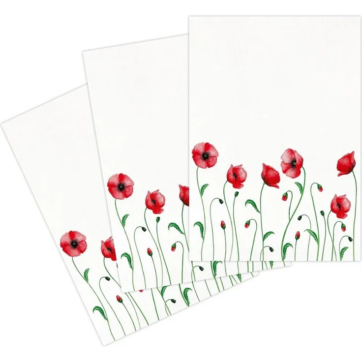 Kracht Geschirrtuch Mohnblume, (Set, 3-tlg, Set), 3er Pack Geschirrtücher (3 Stück), ca. 50 x 70 cm, Halbleinen bedruckt