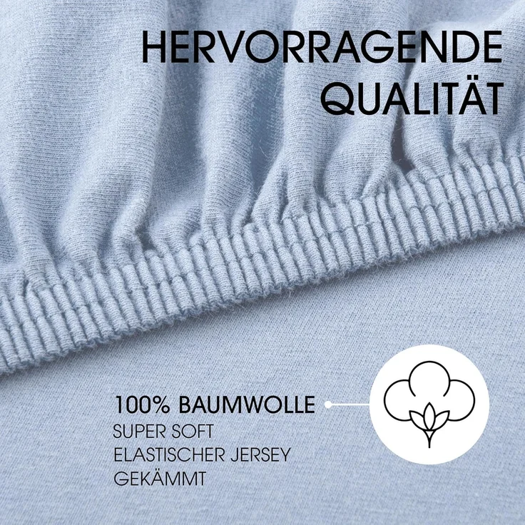 CelinaTex Jersey Topper Spannbettlaken Lucina 140x200-160x200 cm Aqua blau 100% Baumwolle gekämmt bis 12cm Matratzenhöhe Spannbettbezug, Leintuch, Bettlaken, elastisch, Strech, Oeko-Tex – Bild 2