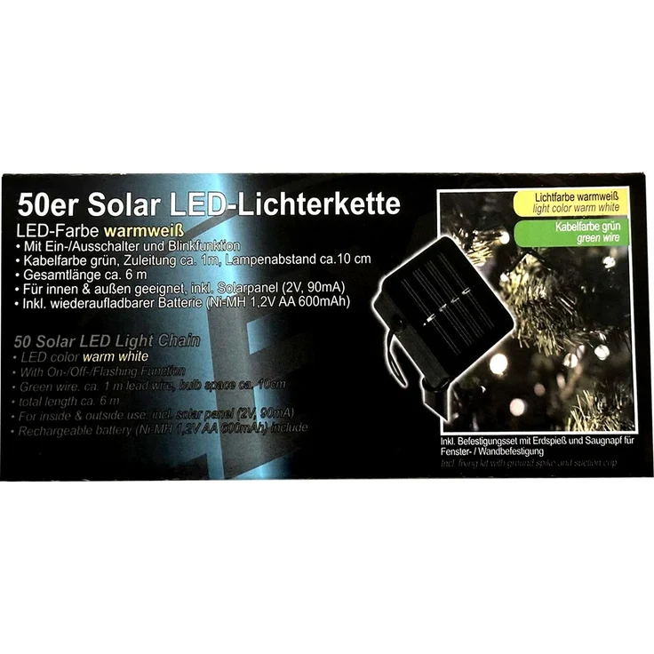 50er LED Solar Lichterkette Weihnachtsbeleuchtung warmweiß – Bild 5