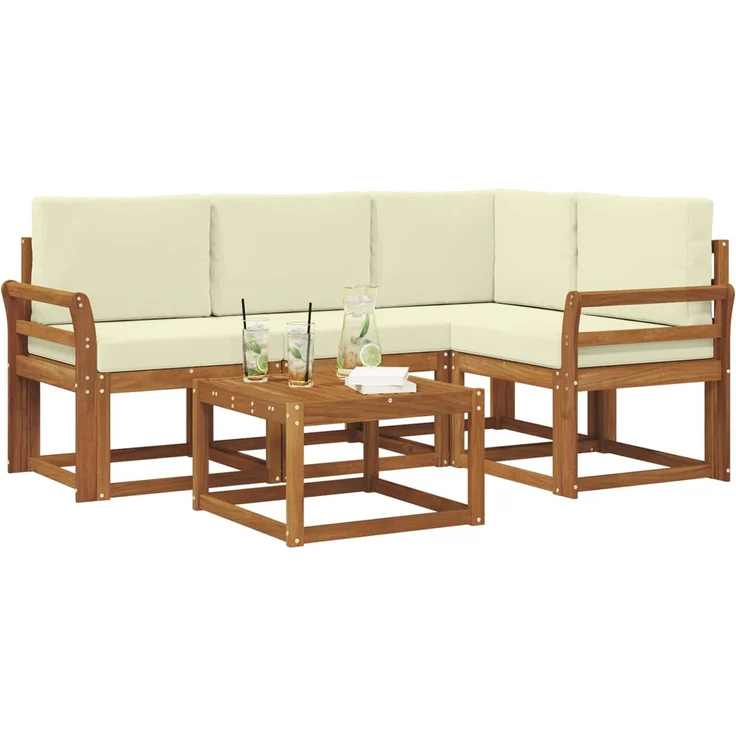 vidaXL Outdoor-Sofagarnitur mit Kissen 5 pcs Natur und Creme 3366358 – Bild 3