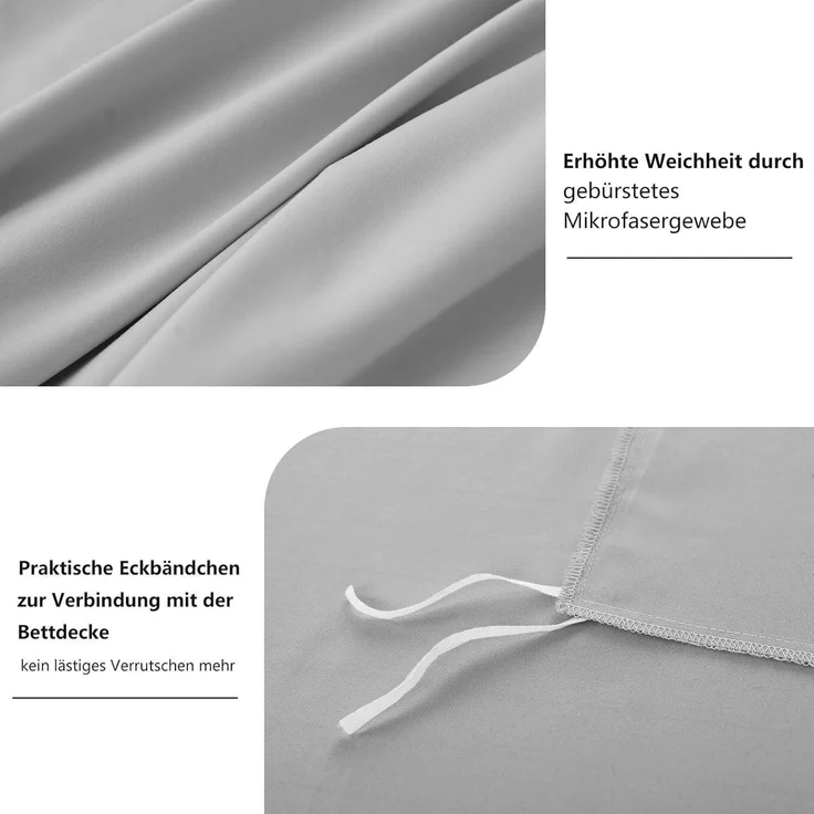 Bettwäsche 155x220 Grau - 2tlg. Bettbezug Set Mikrofaser Reißverschluss – Bild 6