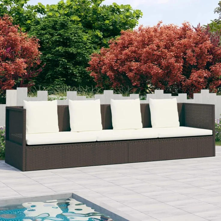 vidaXL Garten-Sofabett mit Kissen Poly Rattan Braun 49392 – Bild 1