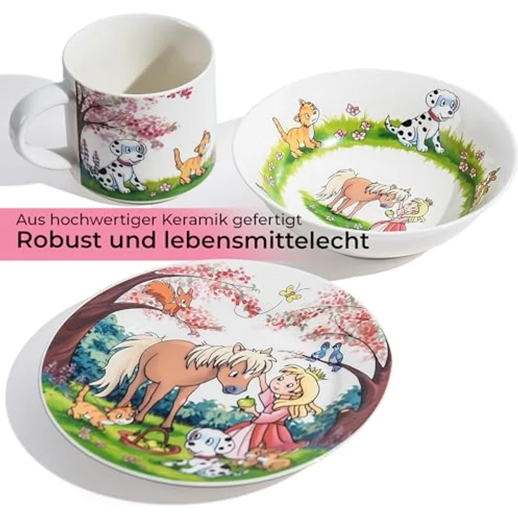 MiaMio Kindergeschirr-Set 3er-Set Kindergeschirr/Porzellan inkl. Teller, Schüssel und Tasse Prin (3-tlg), 1 Personen, Porzellan – Bild 5