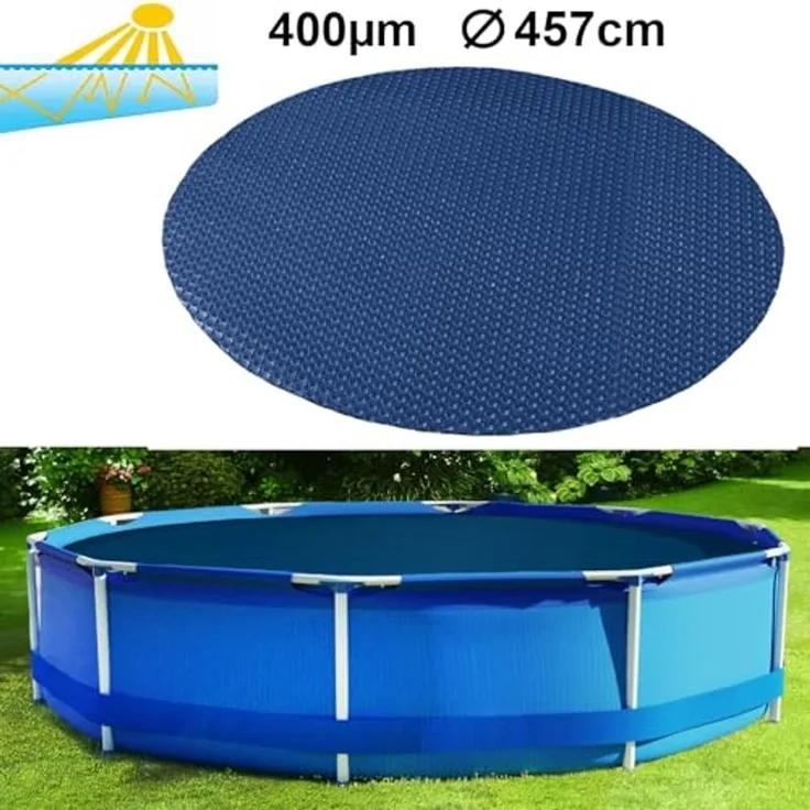 RAMROXX Pool Solarplane 400µm, Abdeckung Rund Blau/Schwarz, Ø 457 cm