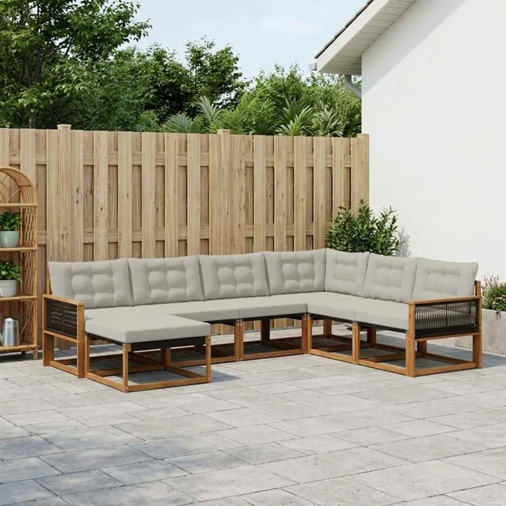 vidaXL Outdoor-Sofagarnitur mit Kissen 8 pcs Natürlich und Hellgrau 3381615