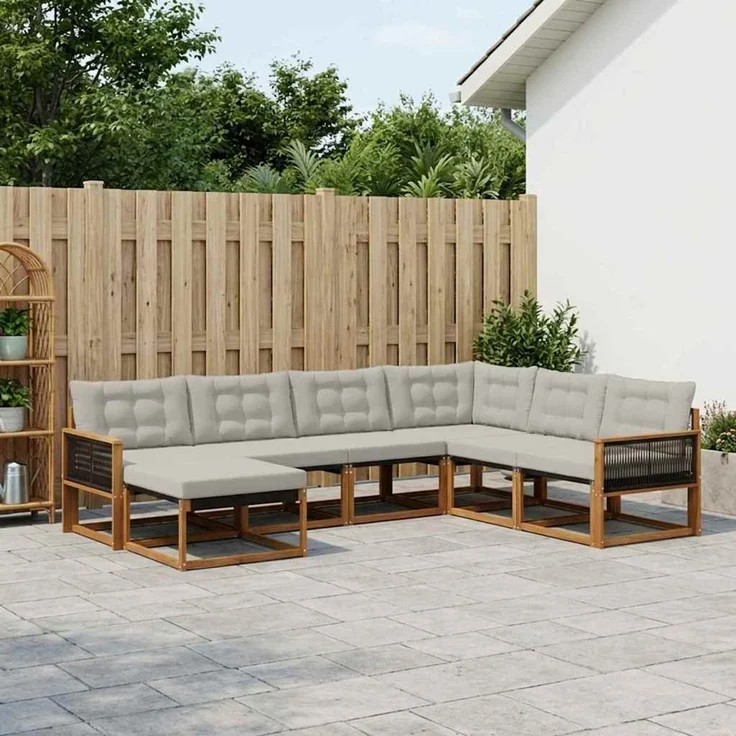 vidaXL Outdoor-Sofagarnitur mit Kissen 8 pcs Natürlich und Hellgrau 3381615 – Bild 1