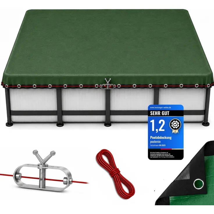 poolomio Poolabdeckung 400x200 cm rechteckig, Winterabdeckung Pool | Abdeckplane für Pool 4x2m – 200 g/m² robustes, UV-resistentes PE – Stahlseil & Ratsche – Echtmaß: 460x260 cm