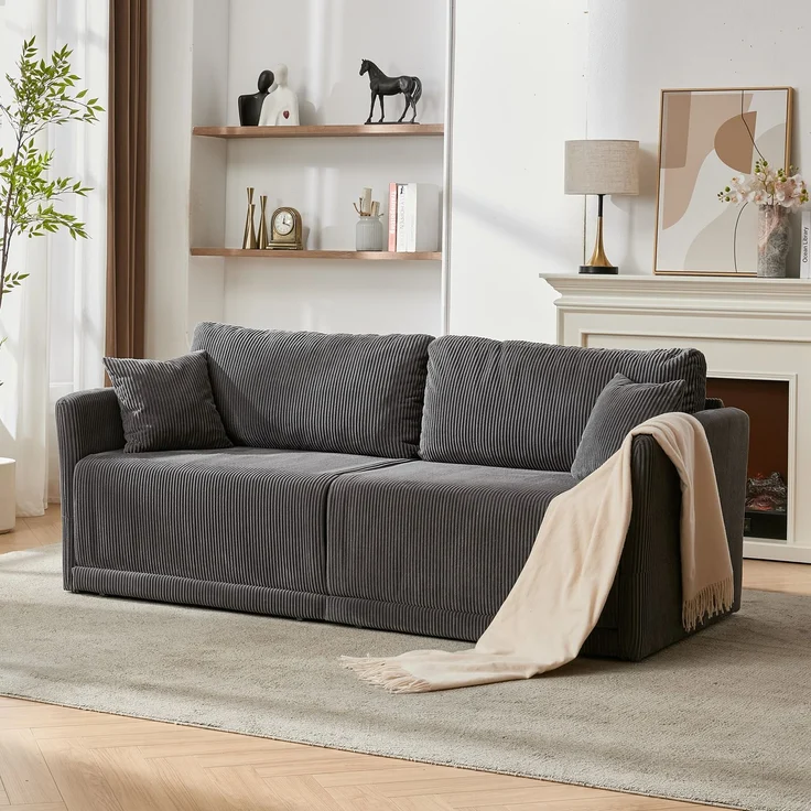 ZUBALIYA Schlafsofa 69.00x23.00 cm, mit Cordbezug, für Wohnzimmer und Apartments, mit stabilem Untergestell, Beige – Bild 1