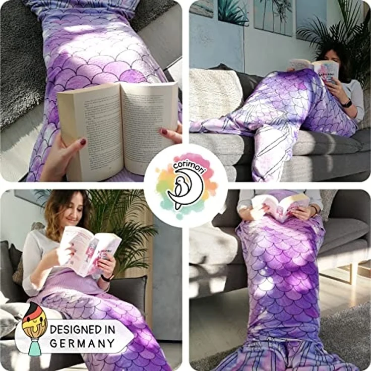 Corimori Deckenschlafsack Meerjungfrau flauschige Kuschel-Decke, Schlafsack (Packung), Einheitsgröße, Mermaid, Meerjungfrauenflosse für Erwachsene, Damen – Bild 2