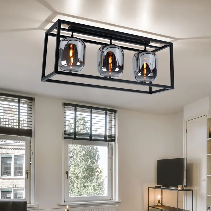 Deckenleuchte, schwarz, Glas rauch, L 77 cm – Bild 9