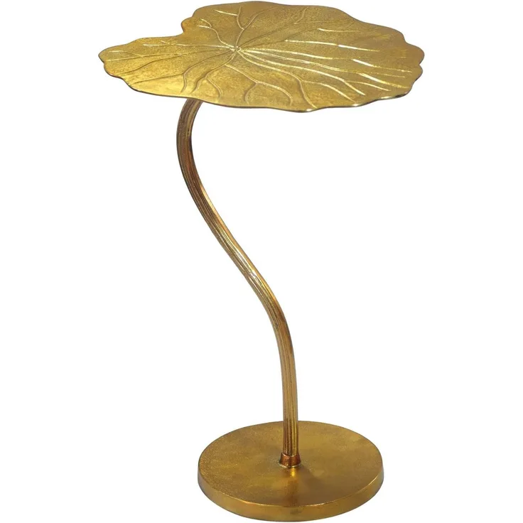 Beistelltisch Aluminium Gold 40x38cm - Design Blatt Anstelltisch Wohnzimmertisch - Moderner Loungetisch - Edler Blumentisch Couchtisch Wohnzimmer Handmade