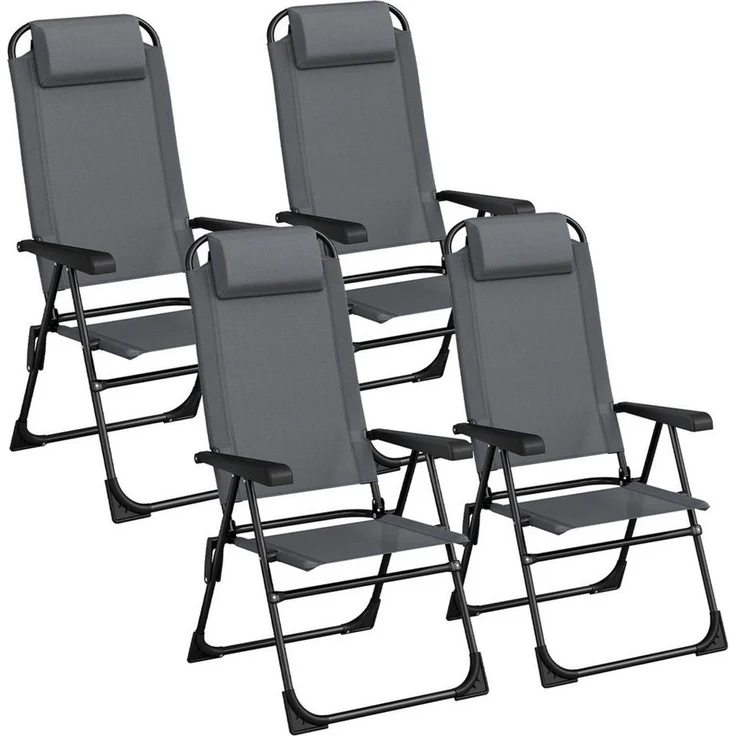TLGREEN Campingstuhl Klappstuhl mit Kopfkissen, (5-stufig verstellbar Gartenstuhl Liegestuhl, 4 St), für Outdoor Balkon Strand bis 120 kg belastbar – Bild 1