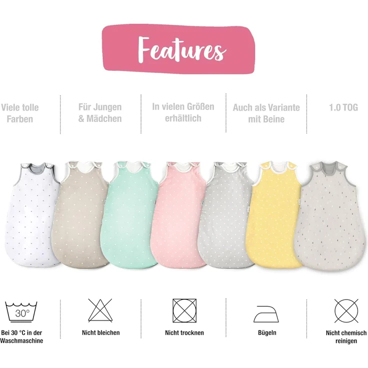 Ehrenkind® Baby Sommerschlafsack Rund | Bio-Baumwolle | Sommer Schlafsack Gr. 50/56 Rose Tropfen | Schlafsack Baby Schlafsack Kinder – Bild 6