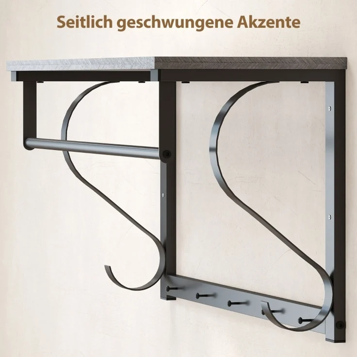 Wandgarderobe H 35.4 x T 70 x B 25 cm mit Ablage, 5 Haken und Garderobenstange – Bild 6
