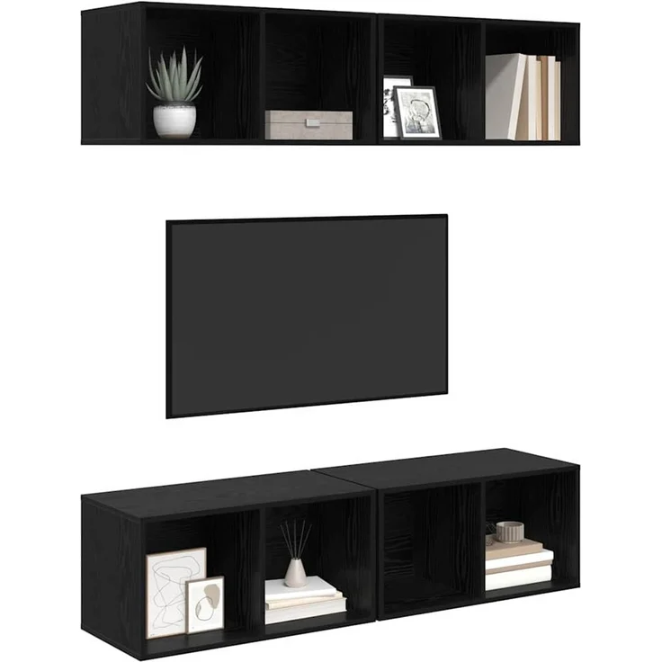 TV-Schrankset 4 pcs, Lowboard TV Schwarz Eichen-Optik 37 x 37 x 72 cm – Bild 3