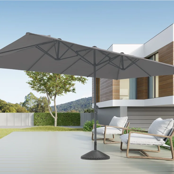 LECO Doppelsonnenschirm rechteckig, Aluminium-/Stahlrohrgestell anthrazit, Polyester anthrazit, 4,6x2,7 m