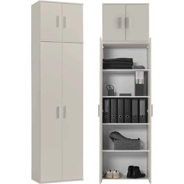 mokebo Mehrzweckschrank Der Extralange Made in Germany, Aktenschrank, Flurschrank, Schuhschrank in Beige Grau – Bild 1