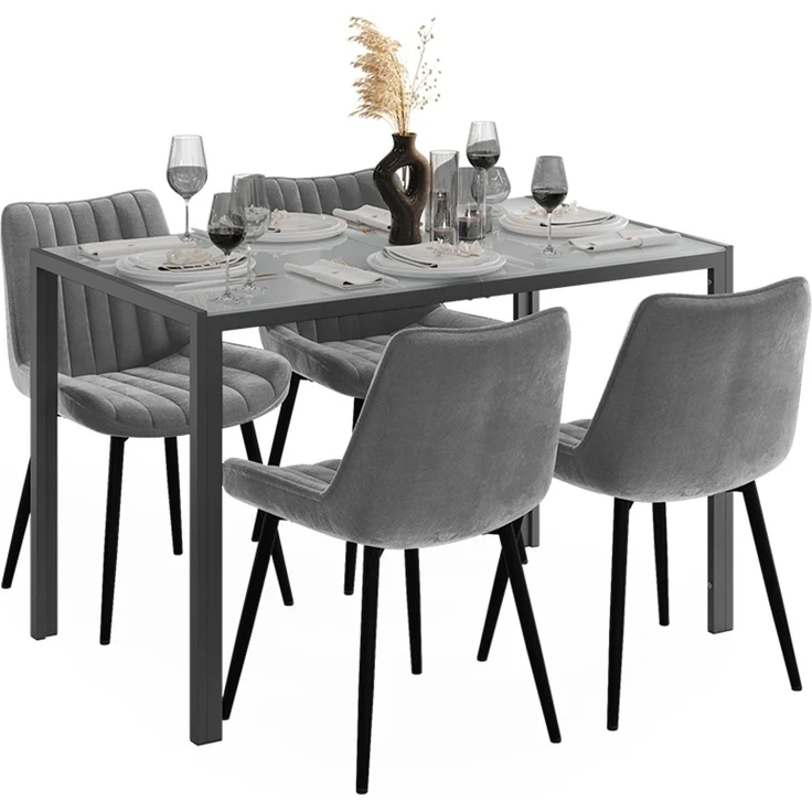 Esstisch Set Grand Grau 120 x 70 cm mit 4 Stühlen (Grau) Vicco – Bild 5