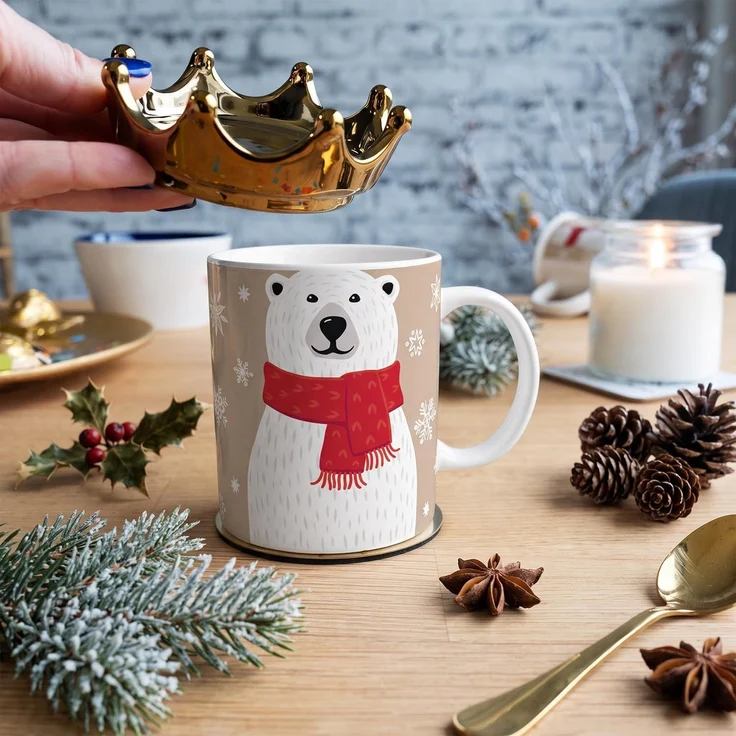 Sheepworld Tasse mit Deckel in Kronenform 35cl Geschenk Weihnachten EISBÄR 51223 – Bild 2