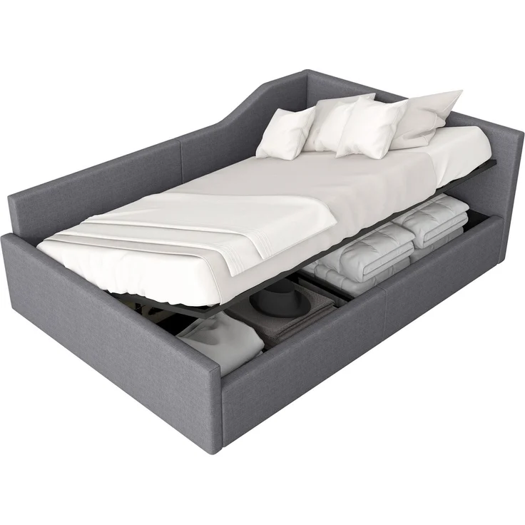 Stauraumbett mit Aufbewarung, Lattenrost und Kopfteil, 140x200 cm, Polsterbett, Doppelbett, Leinen – Bild 5