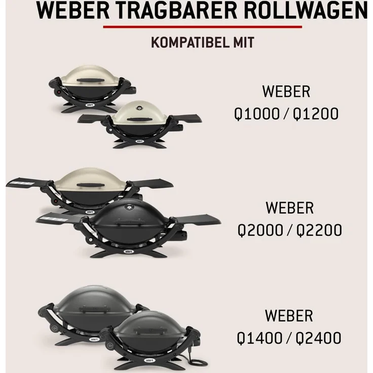 Weber Rollwagen/Für Gasgrills der Q-Serie, Klappbares Design mit Rädern, Integrierter Tragegriff, 16,5 x 75,5 x 71,5 cm (eingeklappt), 63,5 x 53,5 x 71,5 cm (ausgeklappt) – Bild 4