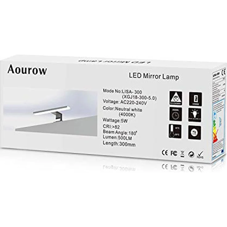 Aourow LED Spiegellampe Badezimmer Spiegelleuchte 5W 300mm 500lm IP44 Badleuchte Neutralweiß 4000k,Spiegellampen Spiegel Badezimmerschrank 230V,LED Badspiegelleuchten Badezimmerspiegel(kein Schalter) – Bild 7