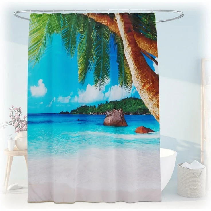 relaxdays Duschvorhang 180x200 cm mit Motiv Breite 180 cm (Tropical), 180x200 cm, J – Bild 1