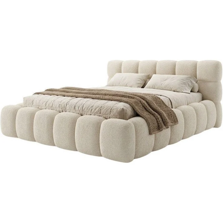 yourhouse24 Polsterbett Boston Slim Bouclé kompaktes Wolkenbett mit Bettkasten, Bubble-Optik & Japandi – Bild 3