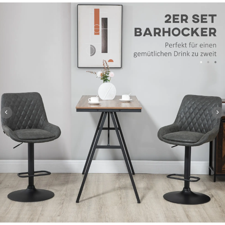 2er-Set Barhocker höhenverstellbar mit Rückenlehne, Küchenhocker Kunstleder Dunkelgrau für Bar und Küche |.de--Dunkelgrau--51x59x117cm--YOUDENOVA – Bild 4