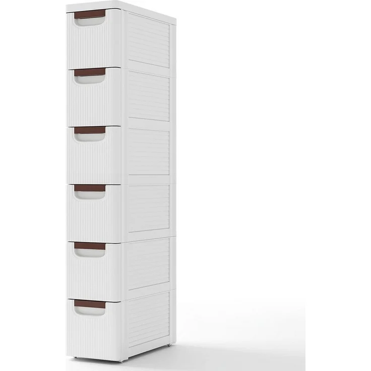 COSTWAY Beistellwagen, Nischenschrank schmal, mit 6 Schubladen & Rollen, weiß – Bild 5