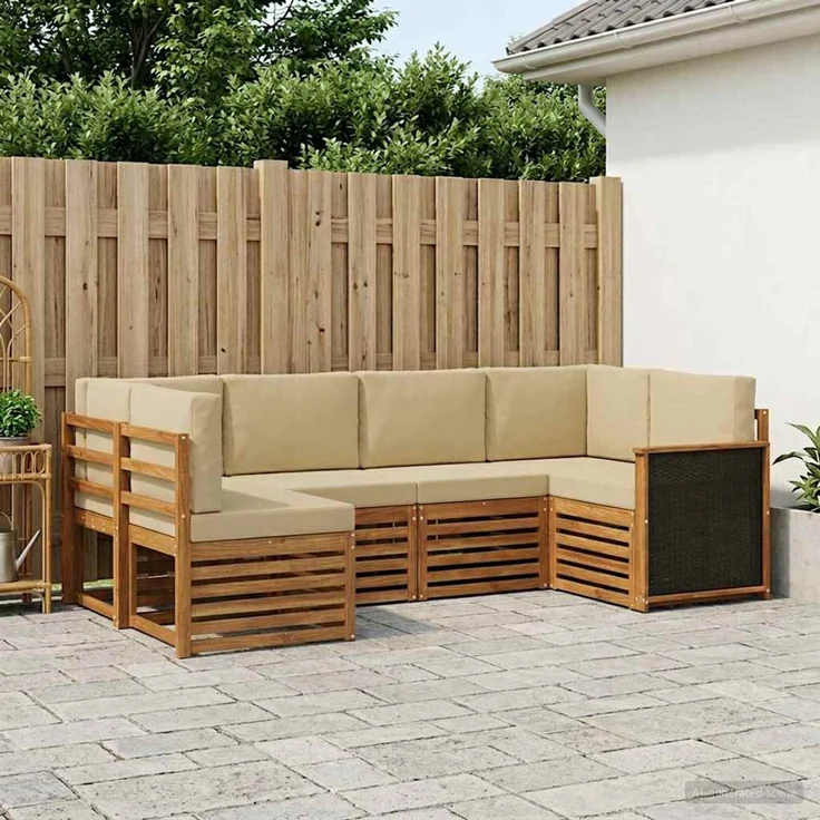 vidaXL Outdoor-Sofagarnitur 6 stk. 6-Sitzer Natur und Beige 3384764 – Bild 1