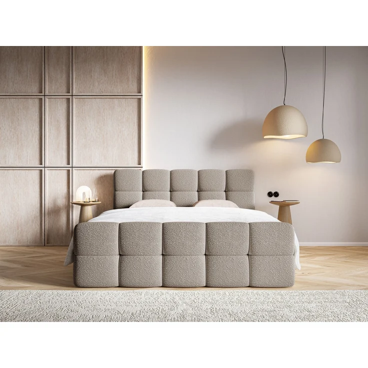 Selsey 'Cloudy' Boxbett mit Bettkästen, Matratze, Topper, Bouclé-Bezug, graubeige, 160x200 cm – Bild 2