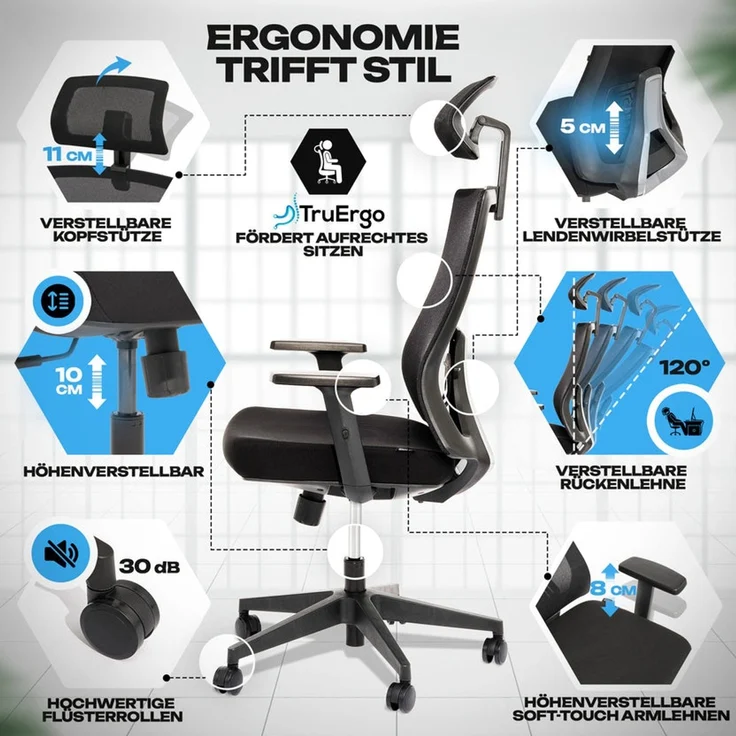 VALKENSTOL M3 KLASSIK Bürostuhl ergonomisch - 5 Jahre Garantie - Schreibtischstuhl mit Synchronmechanik - Armlehnen - extra bequem – Bild 9