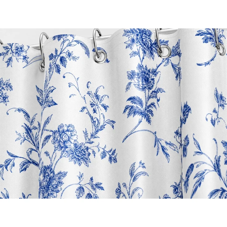 Wasserdichter Duschvorhang mit Blumenprint Blau-Weiß, 300x180 cm – Bild 3