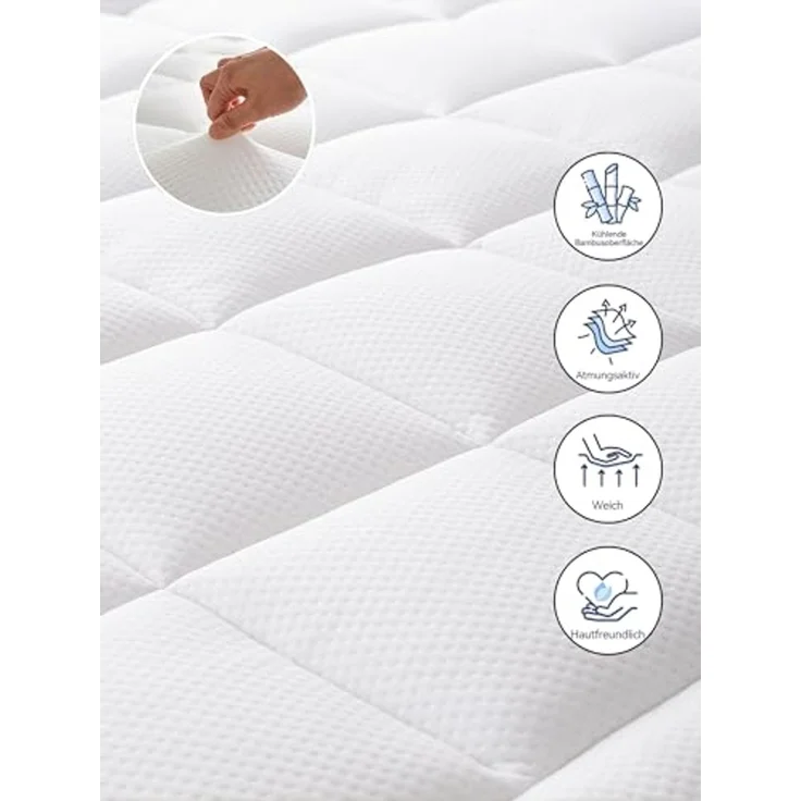 Elemuse, Topper H3/H4 Gel Memory-Schaum Matratzentopper, Waschbar Bezug, 10 cm hoch, Doppel Komfortschaum, für Matratze, Boxspringbett, Allergiker geeignet – Bild 4